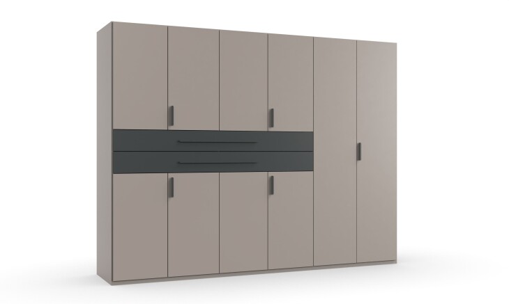Drehtürenschrank >DIGIT< in SAHARAGRAU + GRIFFE GRAFIT - 270x208x58cm (BxHxT)