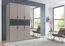 Drehtürenschrank >DIGIT< in SAHARAGRAU / GRAFIT / SPIEGEL  - 225x208x58 (BxHxT)
