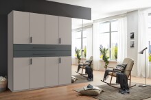 Drehtürenschrank >DIGIT< in SAHARAGRAU /  GRAFIT / SPIEGEL - 270x208x58 (BxHxT)