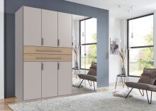 Drehtürenschrank >DIGIT< KASCHMIR / EICHE DEKOR / SPIEGEL - 225x208x58cm (BxHxT)
