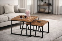 Couchtisch >Lola< 2er Set aus Teakholz&Metall im Industrial Design - 60x45x60cm (B/H/T)