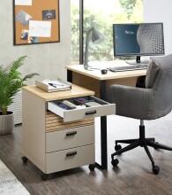 Rollcontainer >Glenn< in Basalt / Artisan Eiche Dekor, MDF - 45x66x55cm (BxHxT)