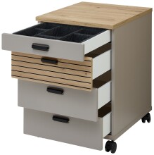Rollcontainer >Glenn< in Basalt / Artisan Eiche Dekor, MDF - 45x66x55cm (BxHxT)