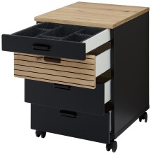 Rollcontainer >Glenn< in Schwarz / Artisan Eiche Dekor, MDF - 45x66x55cm (BxHxT)