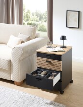 Rollcontainer >Glenn< in Schwarz / Artisan Eiche Dekor, MDF - 45x66x55cm (BxHxT)