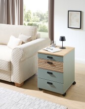 Rollcontainer >Glenn< in Schilfgrün / Artisan Eiche Dekor - 45x66x55 (BxHxT)