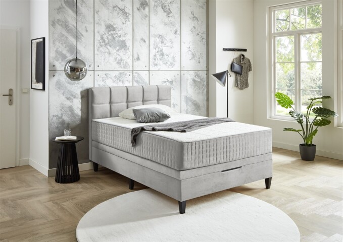Boxspringbett >TraumZeit< inkl. wendbare 7 Zonen TTFK Matratze & Topper - 140x200 cm hellgrau