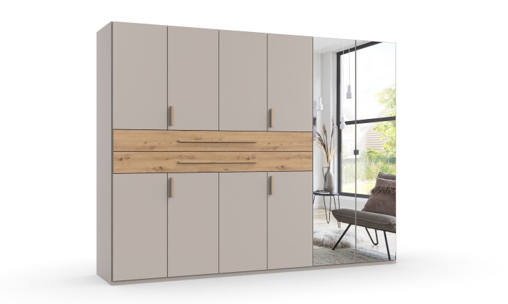 Drehtürenschrank >DIGIT< KASCHMIR / ARTISAN EICHE DEKOR / SPIEGEL - 270x208x58 (BxHxT)