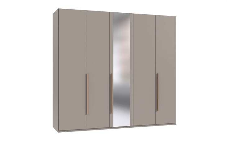 Drehtürenschrank >LONDON< SAHARAGRAU + GRIFFE ARTISAN DEKOR - 225x208x58cm (BxHxT)