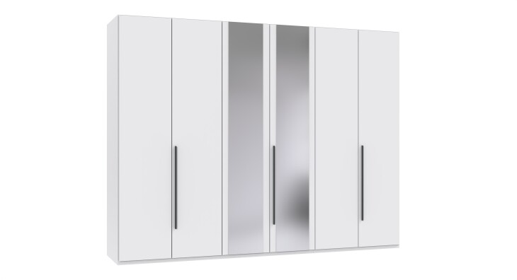 Drehtürenschrank >LONDON< in WEISS / SPIEGEL - 270x208x58cm (BxHxT)