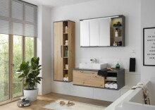 Badezimmer-Set >Nebraska< (2-teilig) Beton / Artisan Eiche Dekor - 110x190x53 (BxHxT)