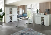 Aktenschrank >Santorin< in Weiß, Holzwerkstoff / Glas - 80x198x38cm (BxHxT)