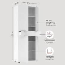 Aktenschrank >Santorin< in Weiß, Holzwerkstoff / Glas - 80x198x38cm (BxHxT)