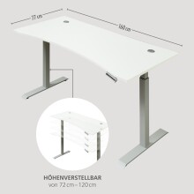 Schreibtisch >Santorin< höhenverstellbar, Weiß - 160x72x77cm (BxHxT)