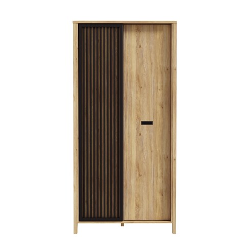 Drehtürenschrank >JYTANA< in Eiche Dekor / Schwarz - 97x200,3x52,7cm (BxHxT)