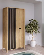 Drehtürenschrank >JYTANA< in Eiche Dekor / Schwarz - 97x200,3x52,7cm (BxHxT)