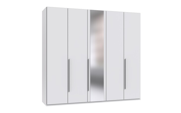 Drehtürenschrank >LONDON< inkl. Inneneinteilung, WEISS / SPIEGEL - 225x208x58cm (BxHxT)