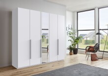 Drehtürenschrank >LONDON< inkl. Inneneinteilung, WEISS / SPIEGEL - 225x208x58cm (BxHxT)