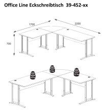 Eckschreibtisch >Clermont< in weiss Dekor, Holzwerkstoff - 220x73x170cm (BxHxT)