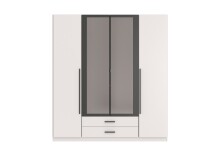 Drehtürenschrank >MARBURG< in WEISS MIT SCHWARZEEN GRIFFEN - 180x199x58 (BxHxT)