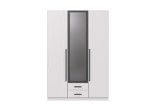 Drehtürenschrank >MARBURG< in WEISS MIT SCHWARZEEN GRIFFEN - 135x199x58 (BxHxT)
