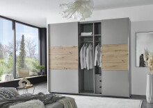 Schwebetürenschrank >indiana A< in SAHARAGRAU / ARTISAN - 250x216x65cm (BxHxT)