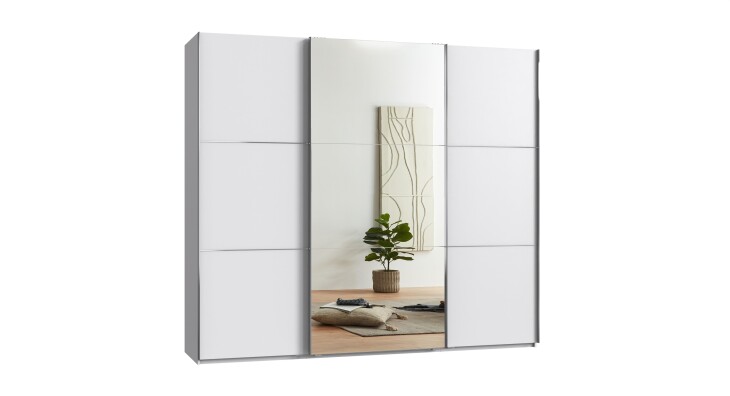 Schwebetürenschrank >indiana A< in WEISS / SPIEGEL - 250x216x65cm (BxHxT)