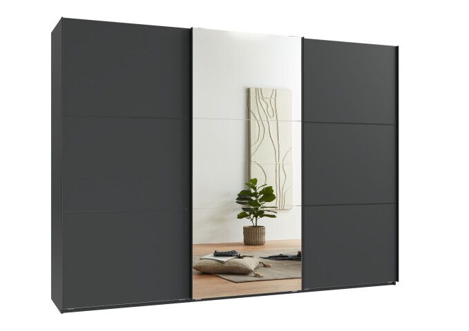 Schwebetürenschrank >indiana A< in GRAPHIT / SPIEGEL - 300x216x65cm (BxHxT)