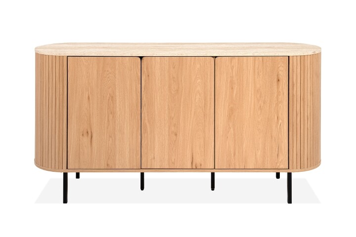 Sideboard >Fabia< in Travertin / Eiche Dekor - 160x80x40cm (BxHxT)