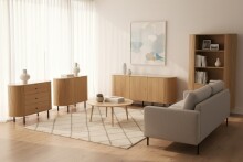 Highboard >Fabia< in Travertin / Eiche Dekor - 100x160x40 (BxHxT)