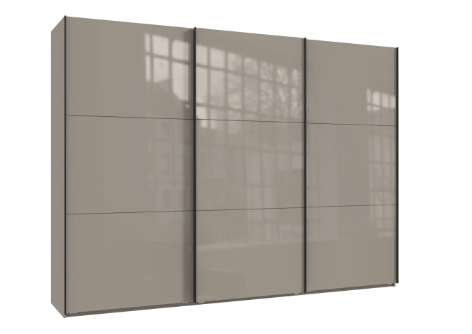 Schwebetürenschrank >indiana C< in SAHARAGRAU + GLAS - 300x216x65cm (BxHxT)