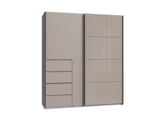 Schwebetürenschrank >BALI< in SAHARAGRAU + GLAS SAHARAGRAU - 180x208x64 (BxHxT)