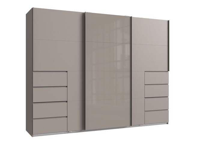 Schwebetürenschrank >BALI< in SAHARAGRAU + GLAS SAHARAGRAU - 270x208x64 (BxHxT)