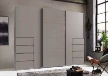 Schwebetürenschrank >BALI< in SAHARAGRAU + GLAS SAHARAGRAU - 270x208x64 (BxHxT)