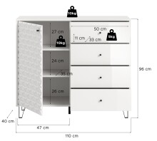 Highboard >Prisma< in Weiß - 110x96x40cm (BxHxT)