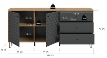 Sideboard >Prisma< in Artisan Oak / Anthrazit matt - 170x76x40cm (BxHxT)