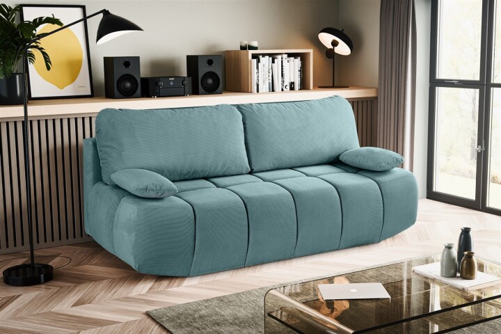 Schlafsofa >Lauder< in mint-blau, Cord - 207x93x105cm (BxHxT)