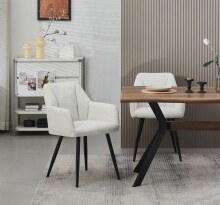 Stuhl >Bella< 2er Set in creme, Chenille-Optik - 55x82x62cm (BxHxT)