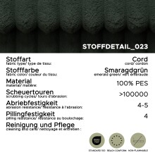 Schlafsofa >Grubs< in smaragdgrün, Cord - 225x96x93cm (BxHxT)