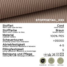 Ecksofa >Sancho Long< in braun-beige, Cord - 255x107x155cm (BxHxT)