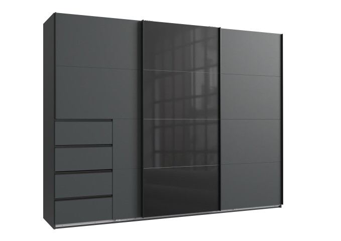 Schwebetürenschrank >BALI< in GRAPHIT / GLAS SCHWARZ - 270x208x64cm (BxHxT)
