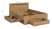 Bettgestell >Canu< in Basalt Grau / Artisan - 144x87x205cm (BxHxT) Liegefläche 140x200 cm