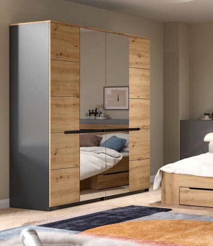 Kleiderschrank >Canu< in Basalt Grau / Artisan - 180x198x59cm (BxHxT)