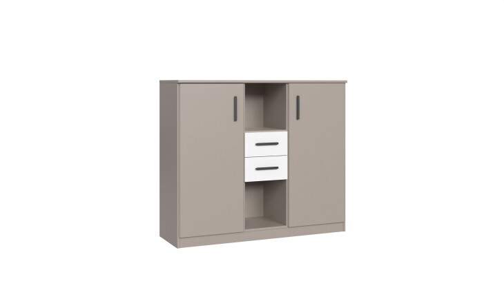 Highboard >BAHAMAS< in SAHARAGRAU + WEISS - 122x105x41cm (BxHxT)