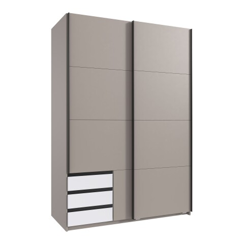 Schwebetürenschrank >BAHAMAS< in SAHARAGRAU + WEISS - 135x198x65cm (BxHxT)