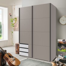 Schwebetürenschrank >BAHAMAS< in SAHARAGRAU + WEISS - 135x198x65cm (BxHxT)