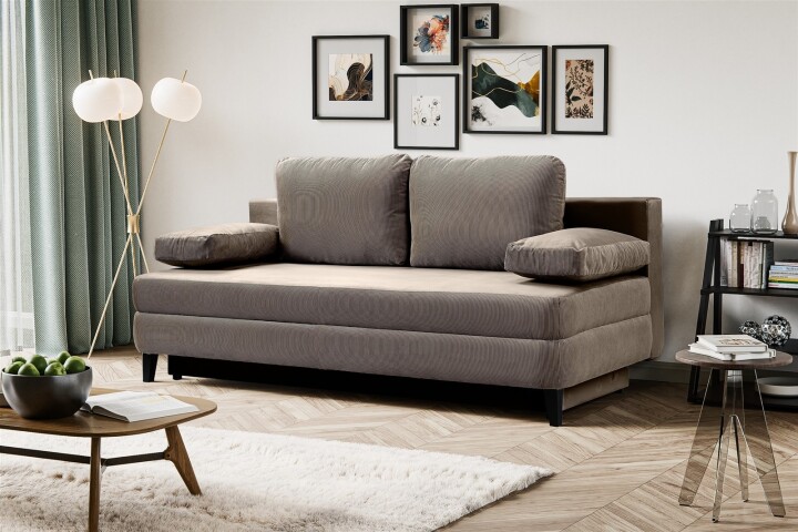 Schlafsofa >Sorto< in braun-beige, Cord - 200x91x100cm (BxHxT)