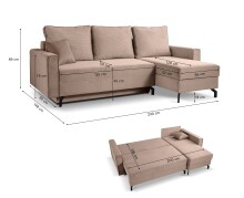Ecksofa >Marti< in altrosa, Cord - 230x89x148cm (BxHxT)