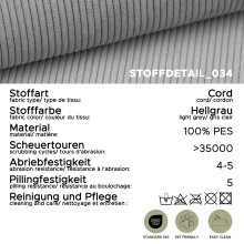Schlafsofa >Sorto< in hellgrau, Cord - 200x91x100cm (BxHxT)