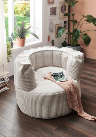 Sessel >Snuggle< in beige, Cord - 95x65x95cm (BxHxT)